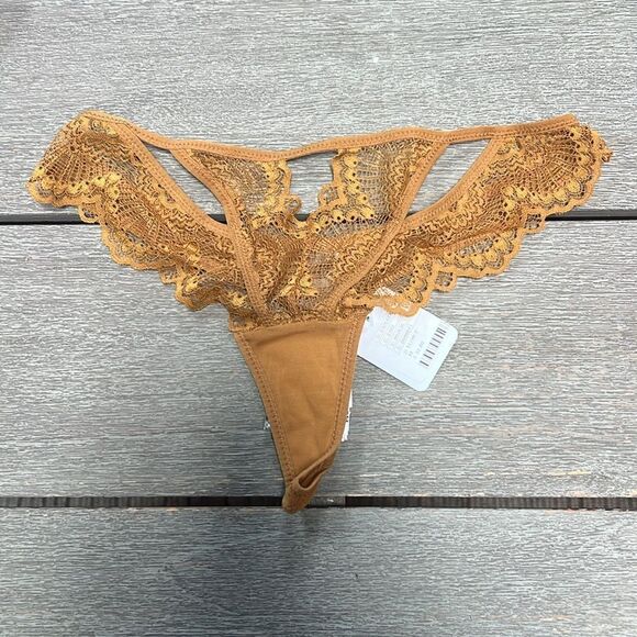Free People Thistle & Spire Kane Cutout Thong Panty Yellow/Bronze M - Picture 4 of 7